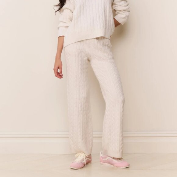 LoveShackFancy Pants - NEW LoveShackFancy Fraya Cable Knit Lounge Pant in Ivory